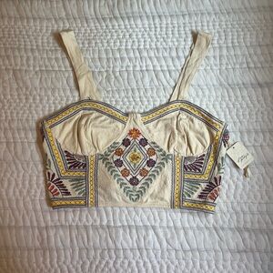 NWT Free People Cream and Red Embellished Bustier Top